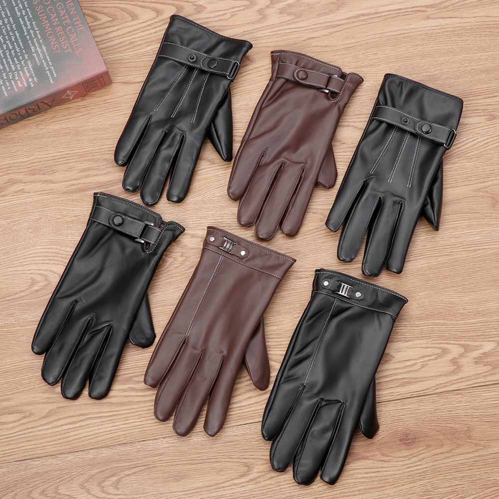 Street Fashion Gloves - メンズフリースサーマルレザーグローブ、ウォーム、タッチスクリーン、防風、防水、フルフィンガー、ブラック、運転