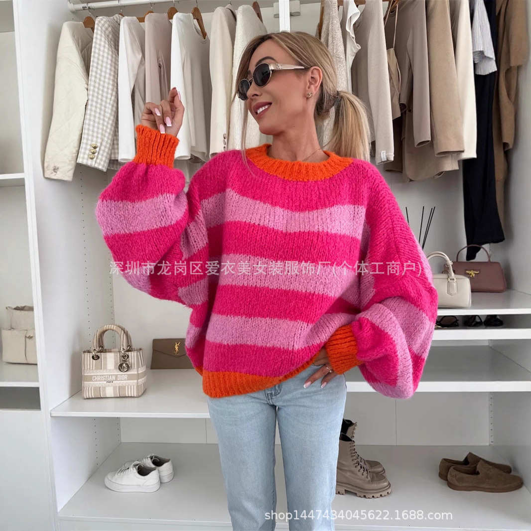 Street Fashion Trends 2026 - 2026年春新作 レディース ストライプ柄 長袖 コントラストカラー トップス