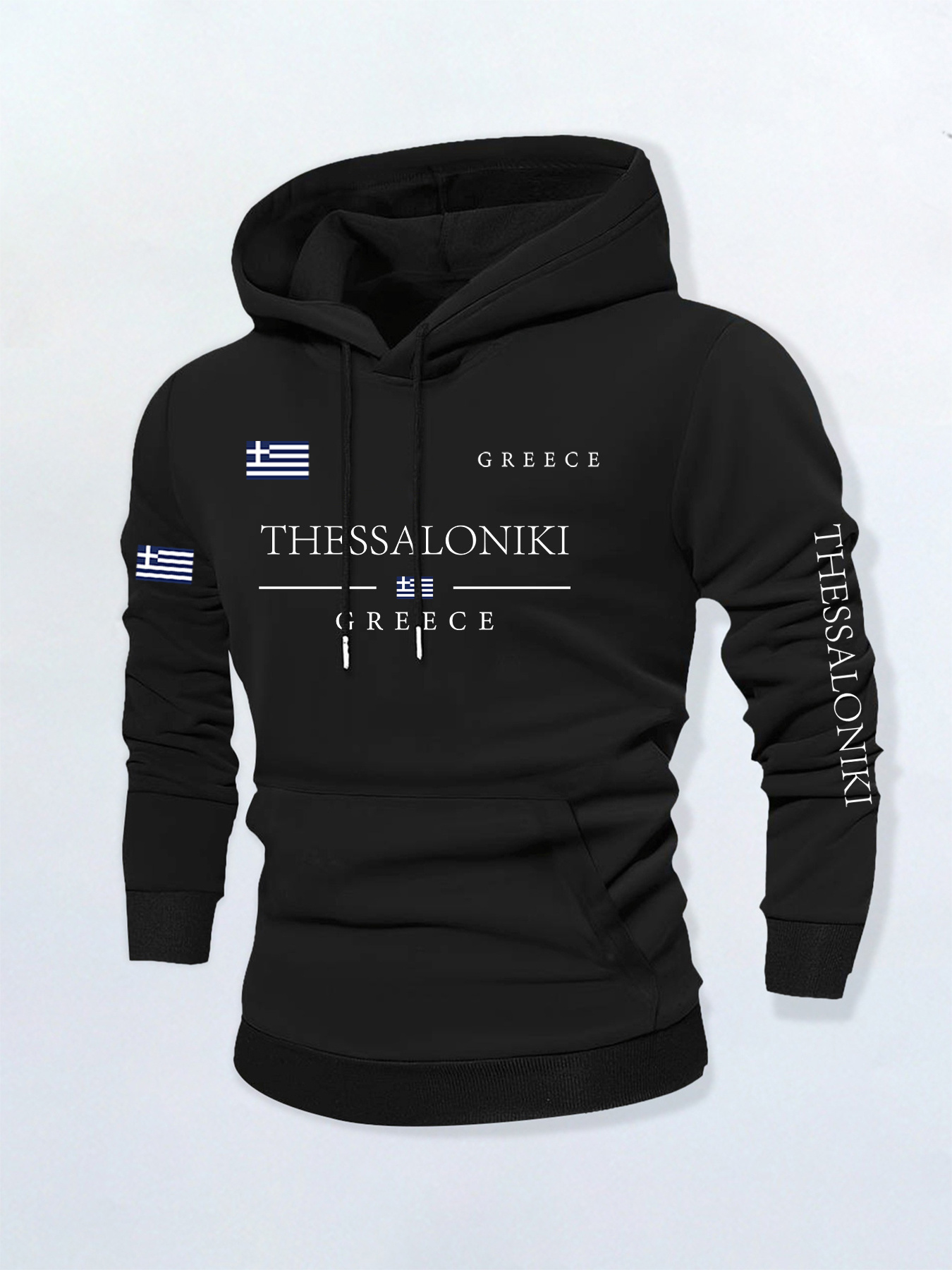 Street Fashion Greece - メンズ長袖スウェットシャツ、ギリシャ・テッサロニキ製、秋冬向け高級ファッションカジュアルスポーツウェアスタイル。