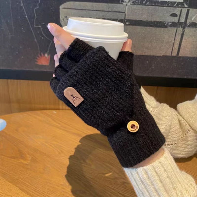 Street Fashion Gloves - ニット指なし手袋冬厚く暖かいタッチスクリーン手袋男性用女性用手袋暖かいハーフフィンガー学生手袋