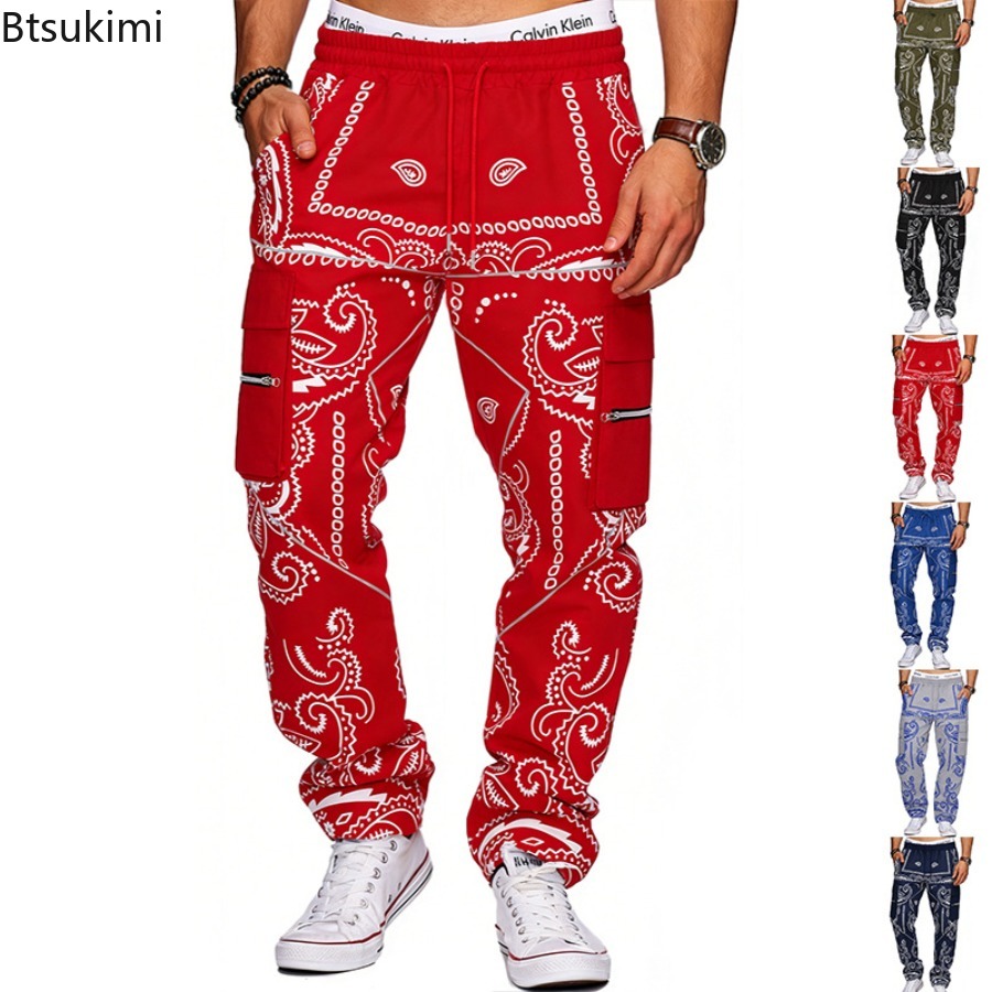 Street Fashion Trends 2026 - 2026年メンズトレンドプリントルーズヒップホップカーゴパンツファッションストリートウェアビッグポケットオーバーオールメンズ明るい色四季対応トラウザーズ