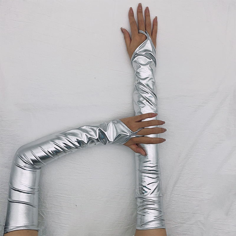 Street Fashion Gloves - ラッカーレザーフックフィンガーロング手袋セクシーな女性指なしミトンコスプレナイトクラブステージパフォーマンスポールダンスパーティー