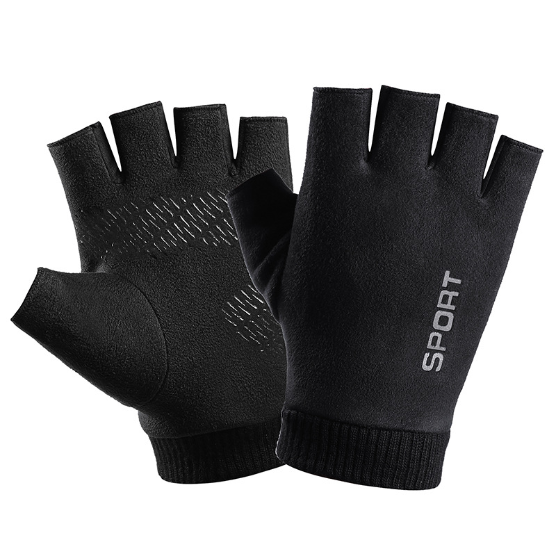 Street Fashion Gloves - メンズスエードレザーぬいぐるみ,厚手のハーフフィンガータッチスクリーン,ウォームドライビンググローブ,スポーツレター,サイクリング,ミトン,p10,冬用