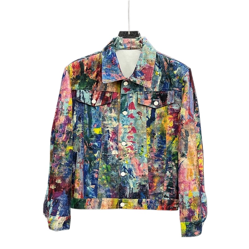 Street Fashion Graffiti - メンズファッション ハイストリート グラフィティ ジーンズジャケット 個性的な落書きペイント デニムコート