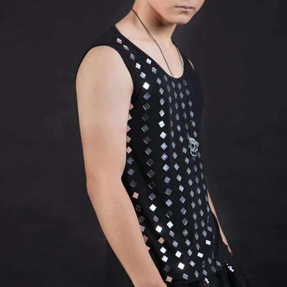 Street Fashion Trends 2026 - 2026 夏の新メンズスパンコールノースリーブベストアメリカンレトロファッショントレンドストリートヒップホップカジュアルルーズニッチメンズトップス