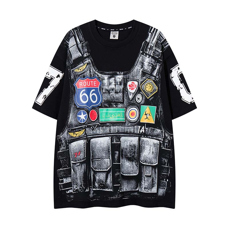Street Fashion Vibes - メンズファッション 3DプリントTシャツ ハイストリートペイント半袖Tシャツ サマーグラフィティ ルーズフィット バイブスタイル