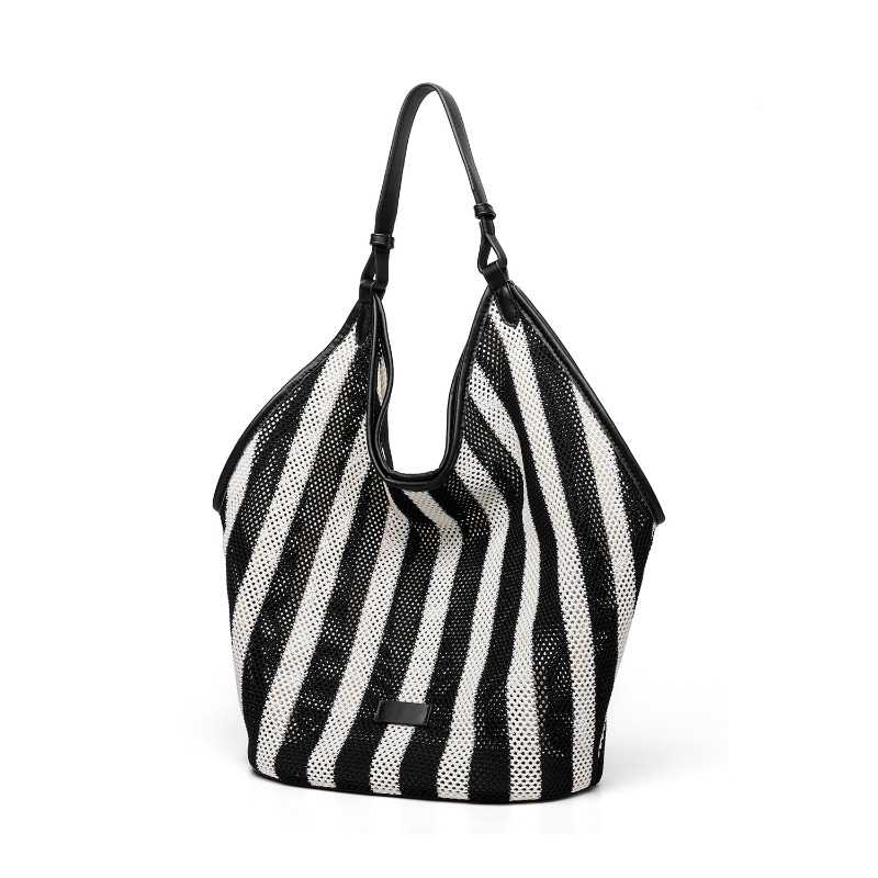 ストライプ織り大容量トートバッグ女性用ショルダーバッグショッ - Tote Bag Canvas Print のレビューと価格