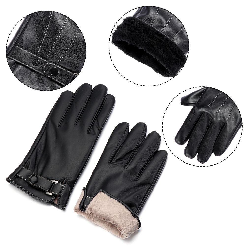メンズフリースサーマルレザーグローブ、ウォーム、タッチスクリ - Street Fashion Gloves のレビューと価格