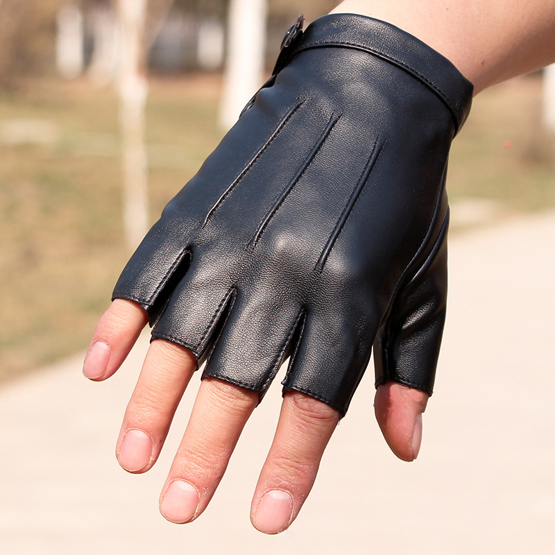 Pu レザー指なし手袋男性女性フィットネススポーツボタンスト - Street Fashion Gloves のレビューと価格