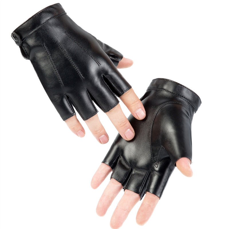 Pu レザー指なし手袋男性女性フィットネススポーツボタンスト - Street Fashion Gloves のレビューと価格