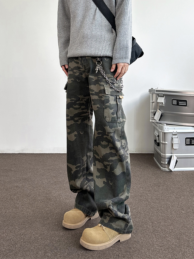 ミリタリーグリーン迷彩ワークウェアパンツメンズハイストリート - Street Fashion Vibes のレビューと価格