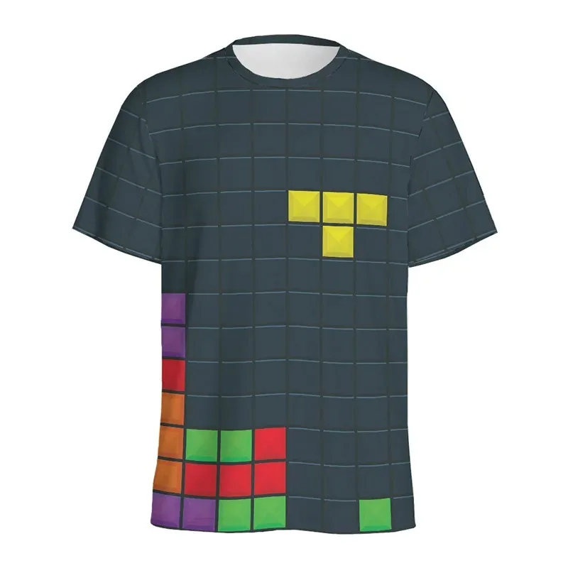 レトロビルディングブロック 3D プリント Tシャツ男性ジグ - Street Fashion Videos のレビューと価格