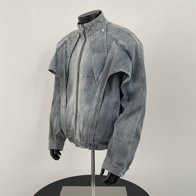 ダメージ加工されたダーティデニムジャケット メンズ アメリカ - Street Fashion Vibes のレビューと価格