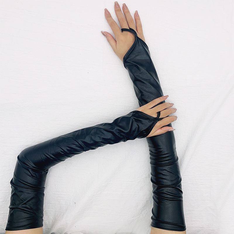 ラッカーレザーフックフィンガーロング手袋セクシーな女性指なし - Street Fashion Gloves のレビューと価格