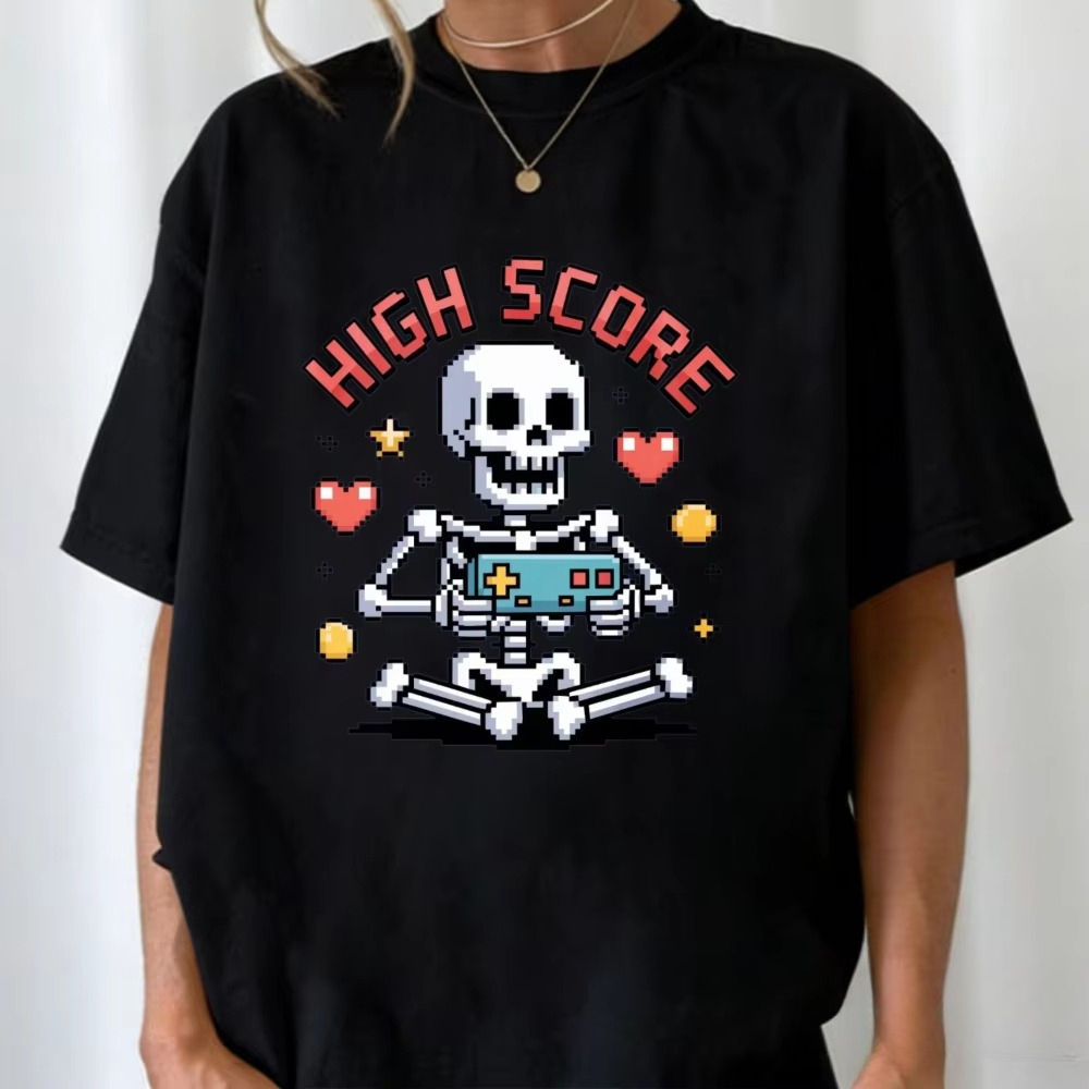 ハイスコアピクセルスケルトンTシャツ レトロゲーマー ビデオ - Street Fashion Videos のレビューと価格