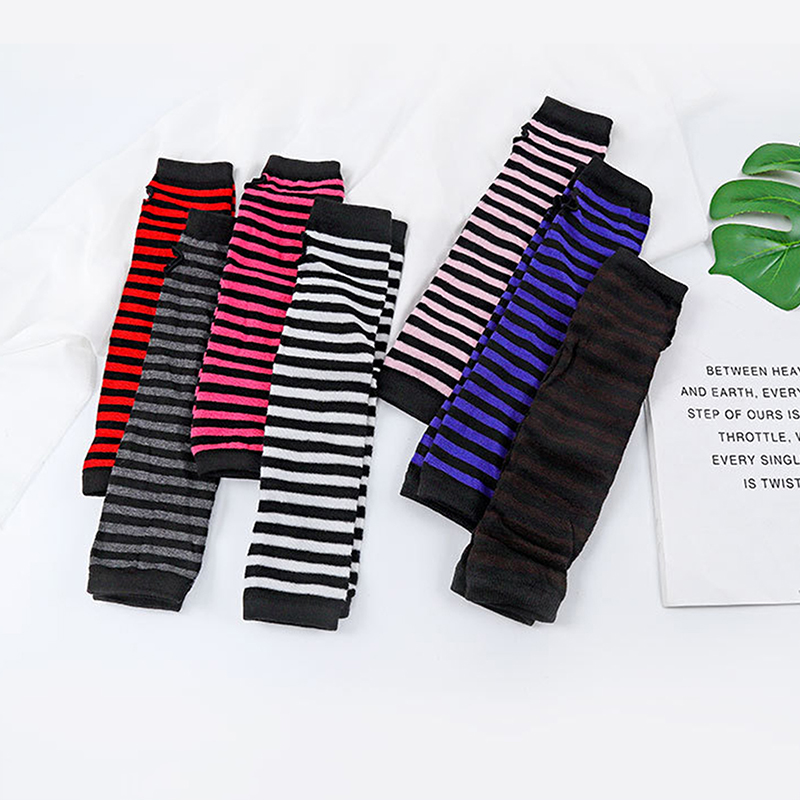 冬用暖かい長袖手袋 男女兼用 指なしストライプニット肘ミトン - Street Fashion Gloves のレビューと価格