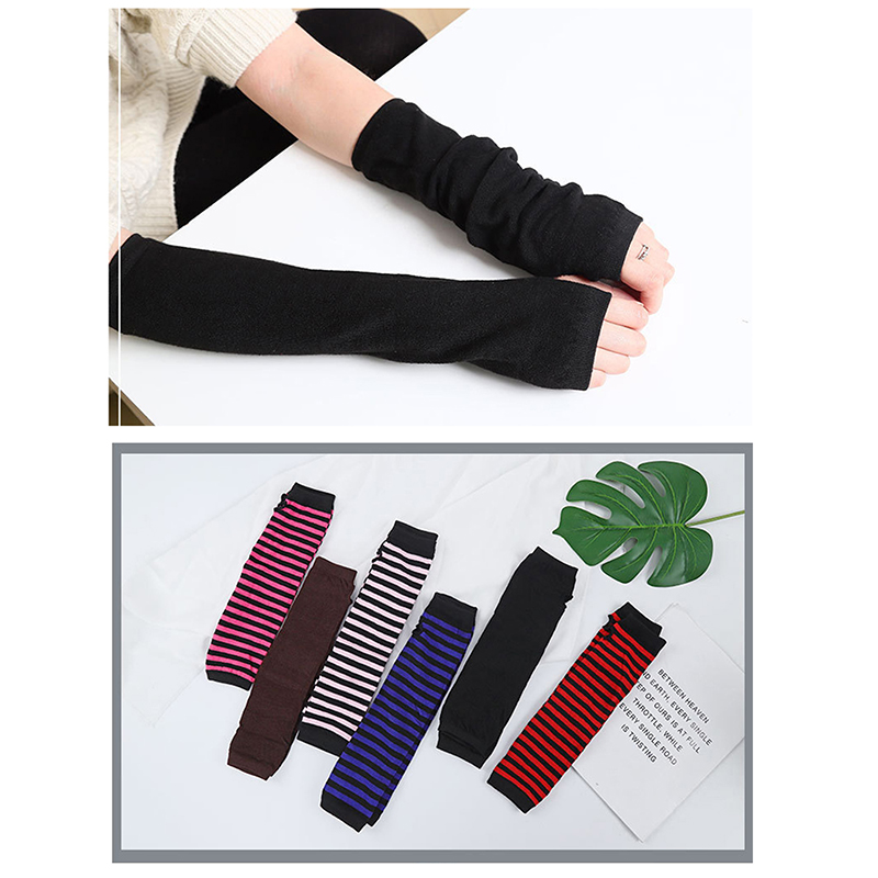 冬用暖かい長袖手袋 男女兼用 指なしストライプニット肘ミトン - Street Fashion Gloves のレビューと価格