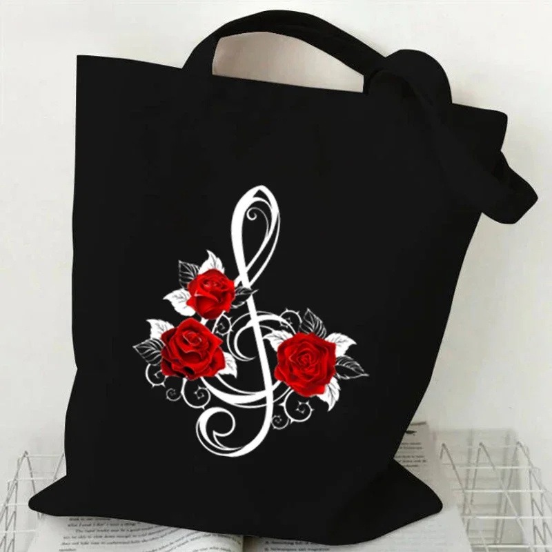 音符ハートビートプリントキャンバスバッグショルダーバッグ折り - Tote Bag Canvas Print のレビューと価格