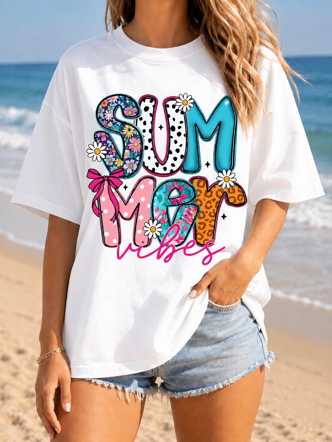 サマーバイブス フローラルビーチグラフィックTシャツ ユニセ - Street Fashion Vibes のレビューと価格