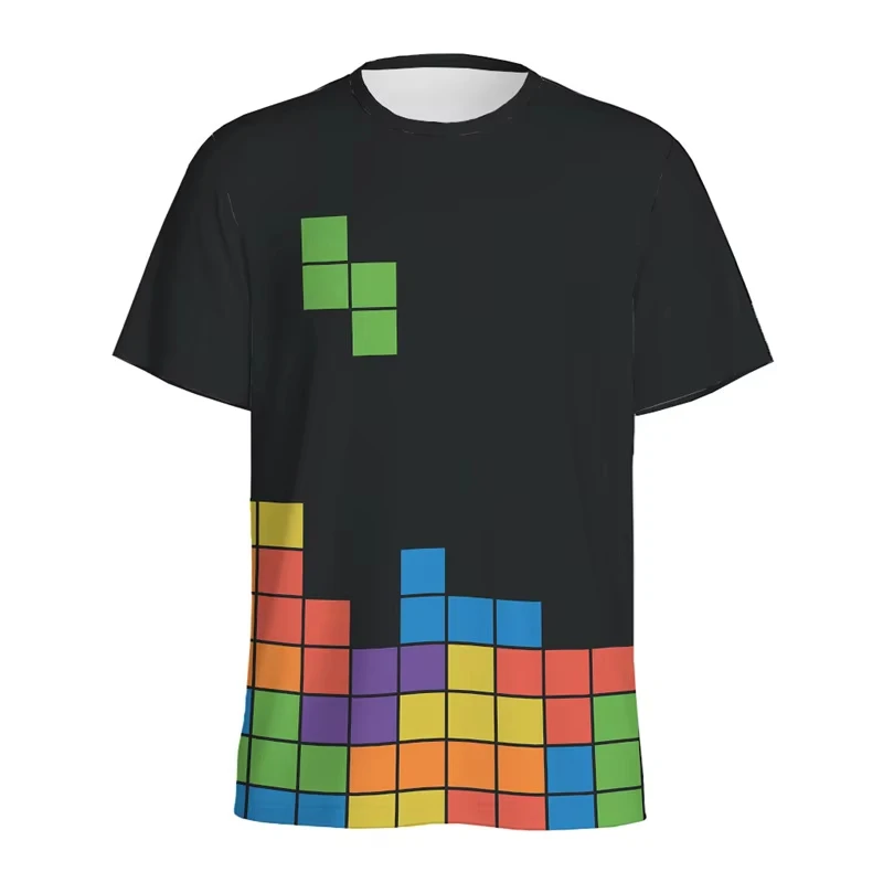 レトロビルディングブロック 3D プリント Tシャツ男性ジグ - Street Fashion Videos のレビューと価格