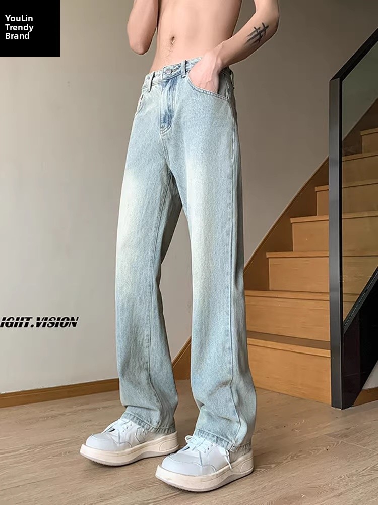 ウォッシュドアメリカンバイブジーンズメンズスリムストレートレ - Street Fashion Vibes のレビューと価格